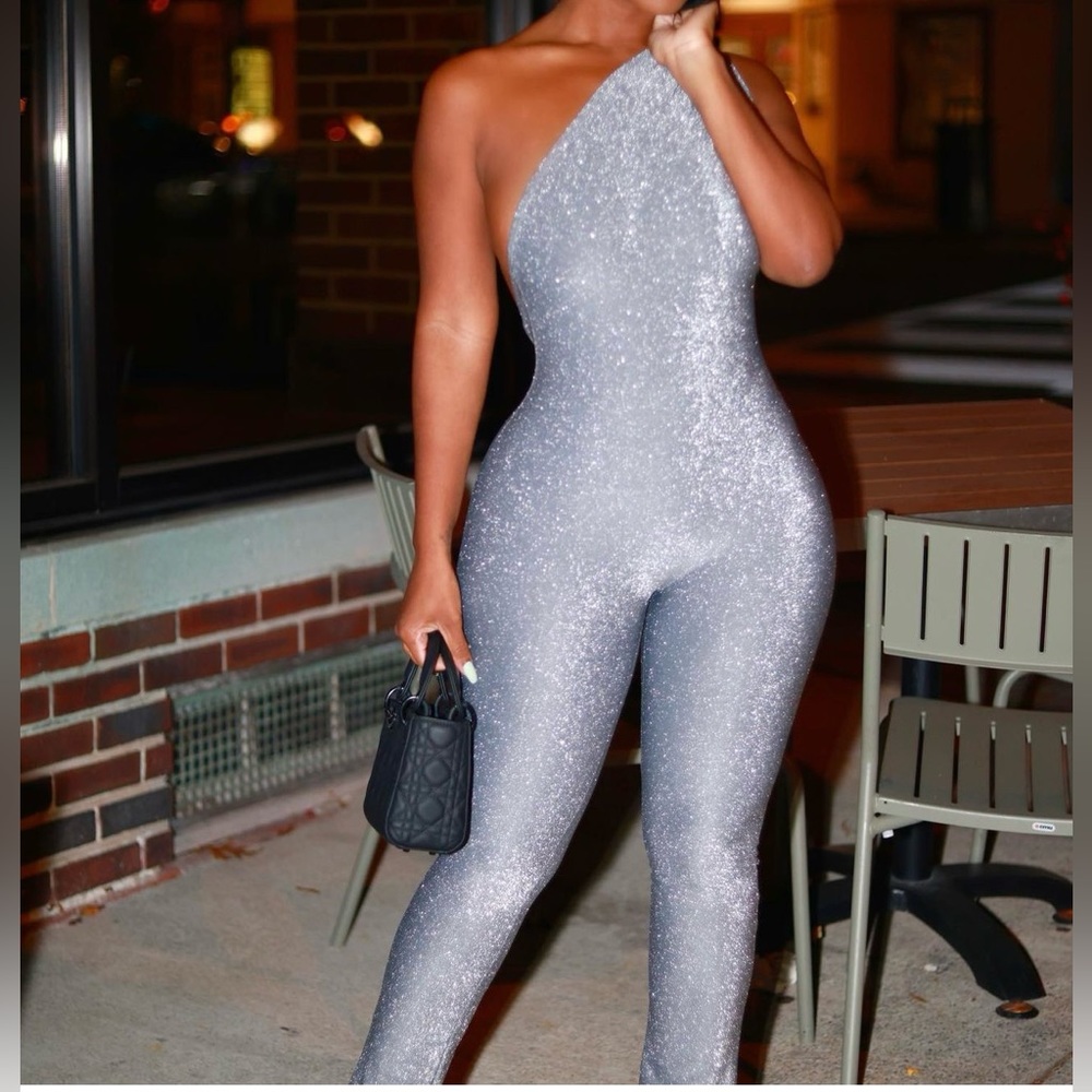 One Shoulder silver Jumpsuit
